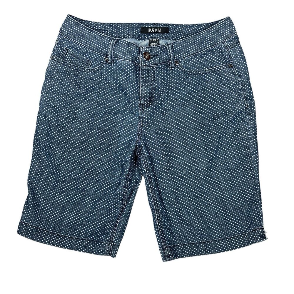 Beau Dawson Denim Shorts Womens 10 Faded Blue White Polka Dots Resort Vacation